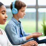 마인드풀테크의 교육적 실천 - **Prompt 1: Mindful Students in a Tech-Integrated Classroom**
    "A group of diverse teenagers, all...