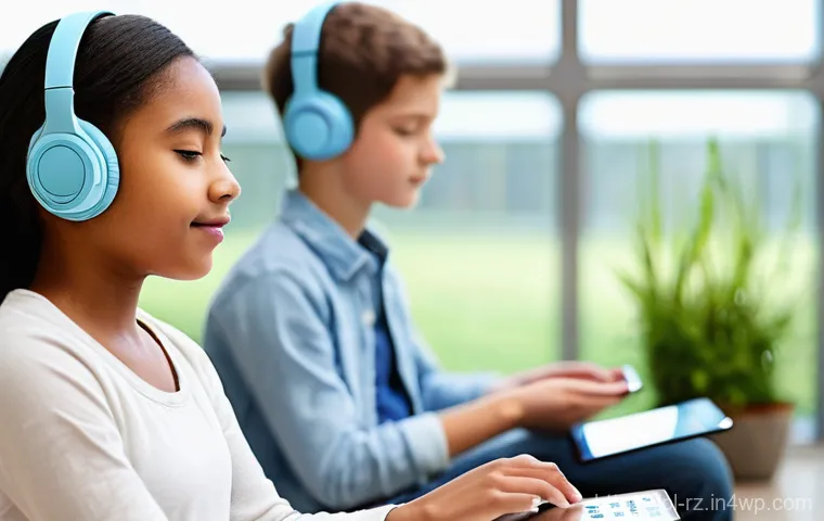 마인드풀테크의 교육적 실천 - **Prompt 1: Mindful Students in a Tech-Integrated Classroom**
    "A group of diverse teenagers, all...