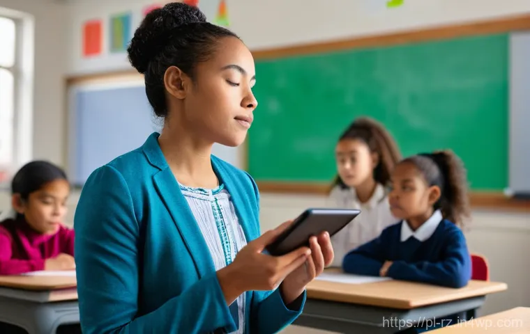 마인드풀테크의 교육적 실천 - **Prompt 1: Mindful Students in a Tech-Integrated Classroom**
    "A group of diverse teenagers, all...