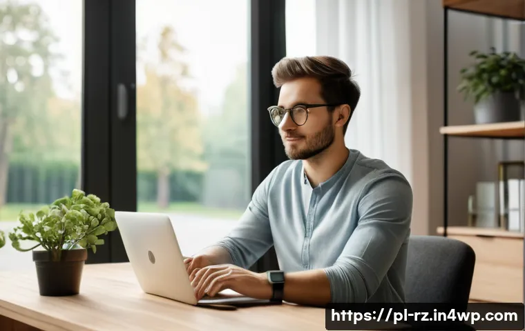 마인드풀테크 사용자를 위한 가이드 - A serene modern home office scene in Warsaw, Poland, featuring a young adult using a smartwatch with...