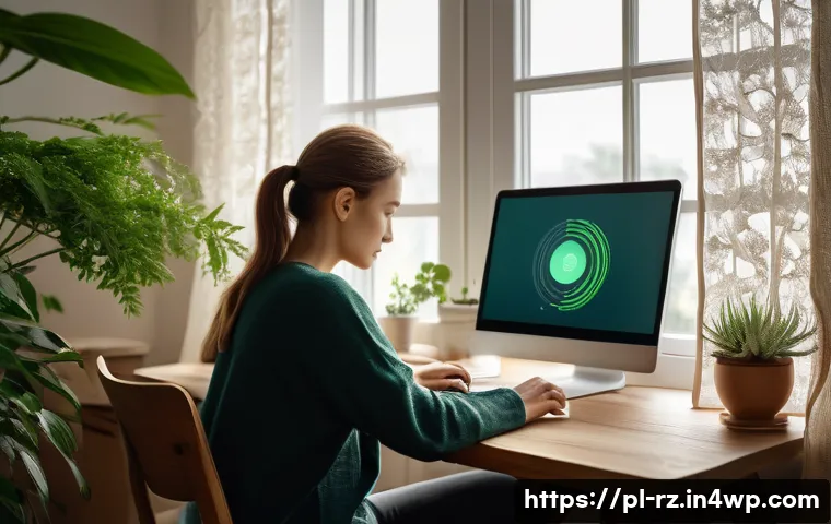 초보자를 위한 마인드풀테크 시작하기 - A serene home office scene showing a Polish adult thoughtfully managing digital wellbeing: a modern ...