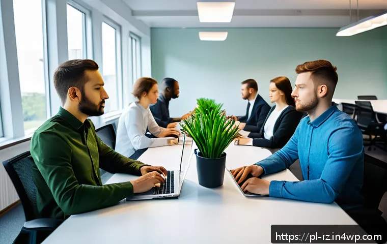 마인드풀테크 개발 프로세스 - A modern office scene showing a diverse software development team practicing mindfulness together be...